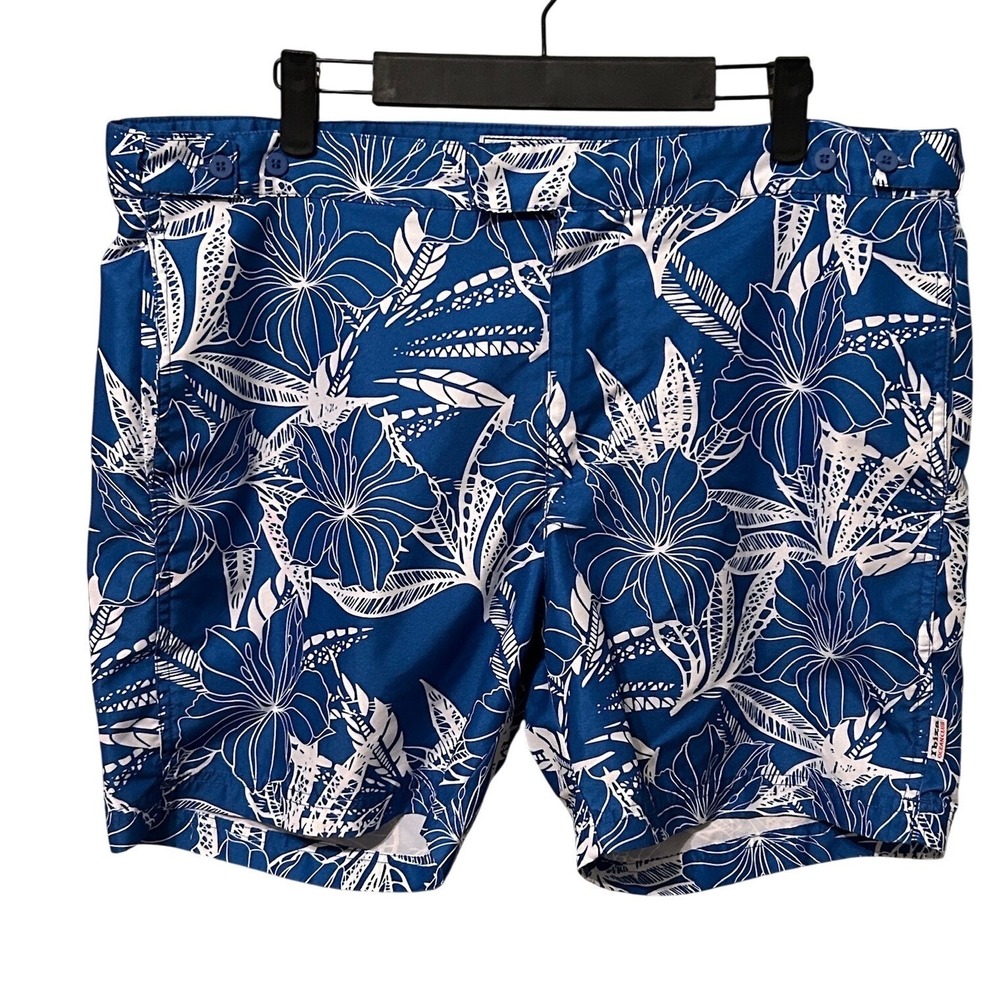 Ibiza Ocean Club Mens Blue Floral Hibiscus Swim Trunks Board Shorts Size 34